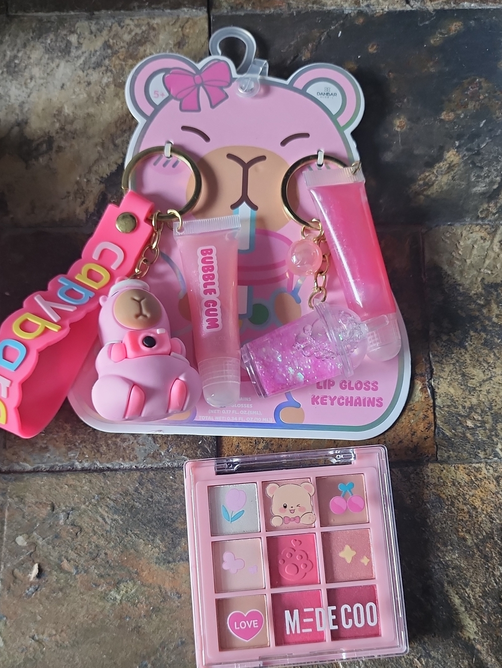 Pink Lip Gloss Keychain Set & Makeup Palette NWT